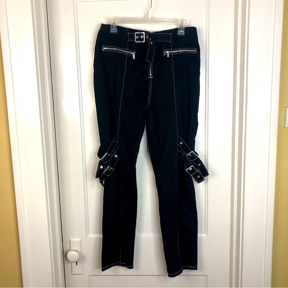 WeWoreWhat Bowery Pant Denim w Buckle Details in Black Danielle Bernstein sz 29 - Picture 2 of 14